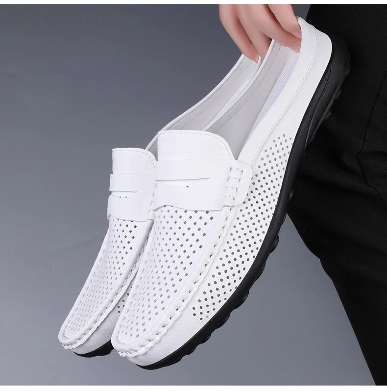 Men's shoes four seasonal new hollow out fashion leather shoes soft sole breathable non slip lightweight plus size casual shoes - Good Gifts, Gurl