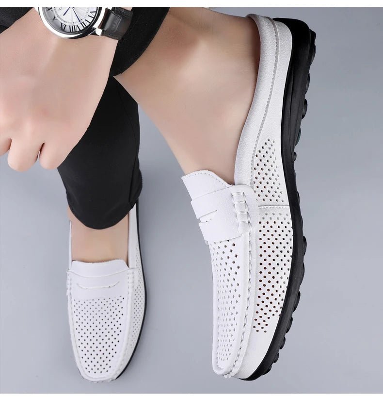 Men's shoes four seasonal new hollow out fashion leather shoes soft sole breathable non slip lightweight plus size casual shoes - Good Gifts, Gurl