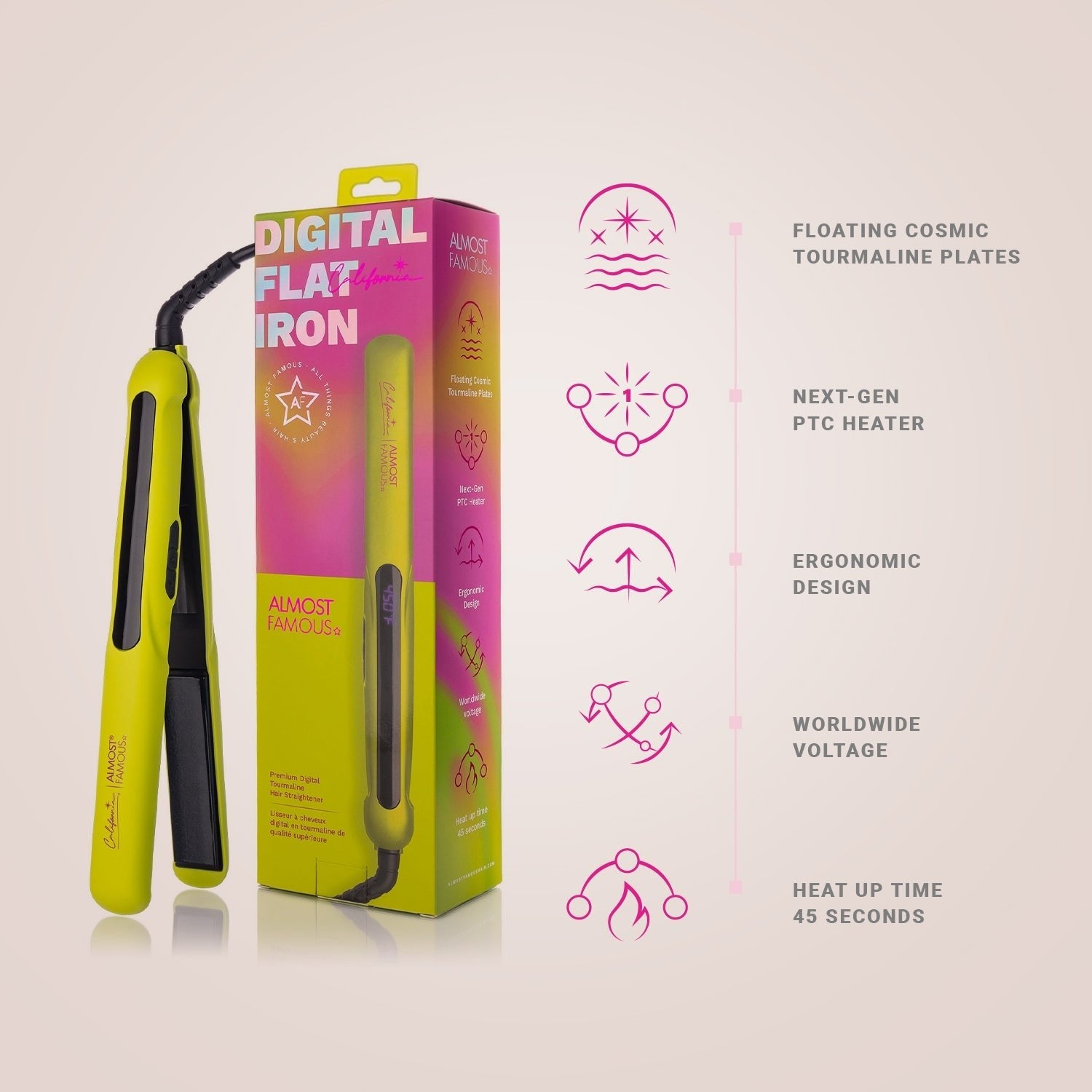 New 1.25" Digital Professional Flat Iron with Extra Wide Plates - California Collection/Yellow - Good Gifts, Gurl