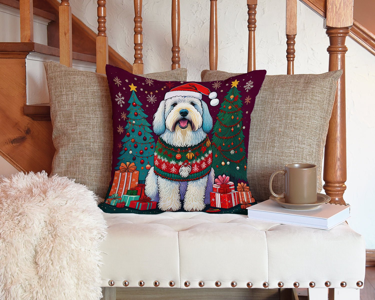 Old English Sheepdog Christmas Throw Pillow - Good Gifts, Gurl