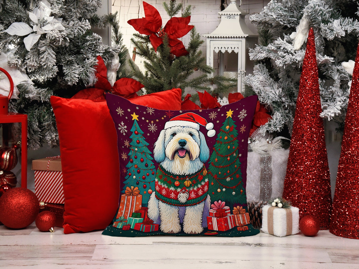 Old English Sheepdog Christmas Throw Pillow - Good Gifts, Gurl