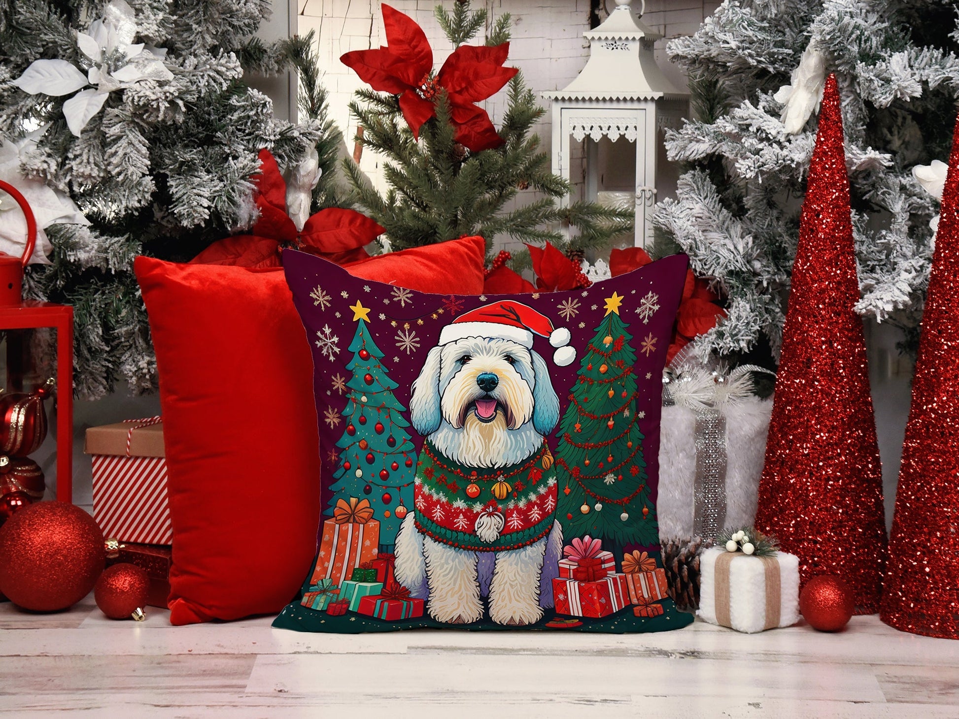 Old English Sheepdog Christmas Throw Pillow - Good Gifts, Gurl