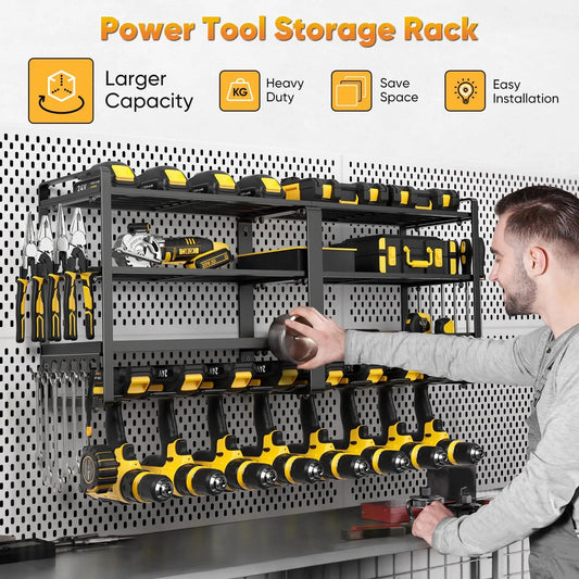 Power Tool Organizer Wall Mount, Extended Large Heavy Duty Drill Holder, 4 Layer Garage and Storage, Suitable Utility Racks - Good Gifts, Gurl