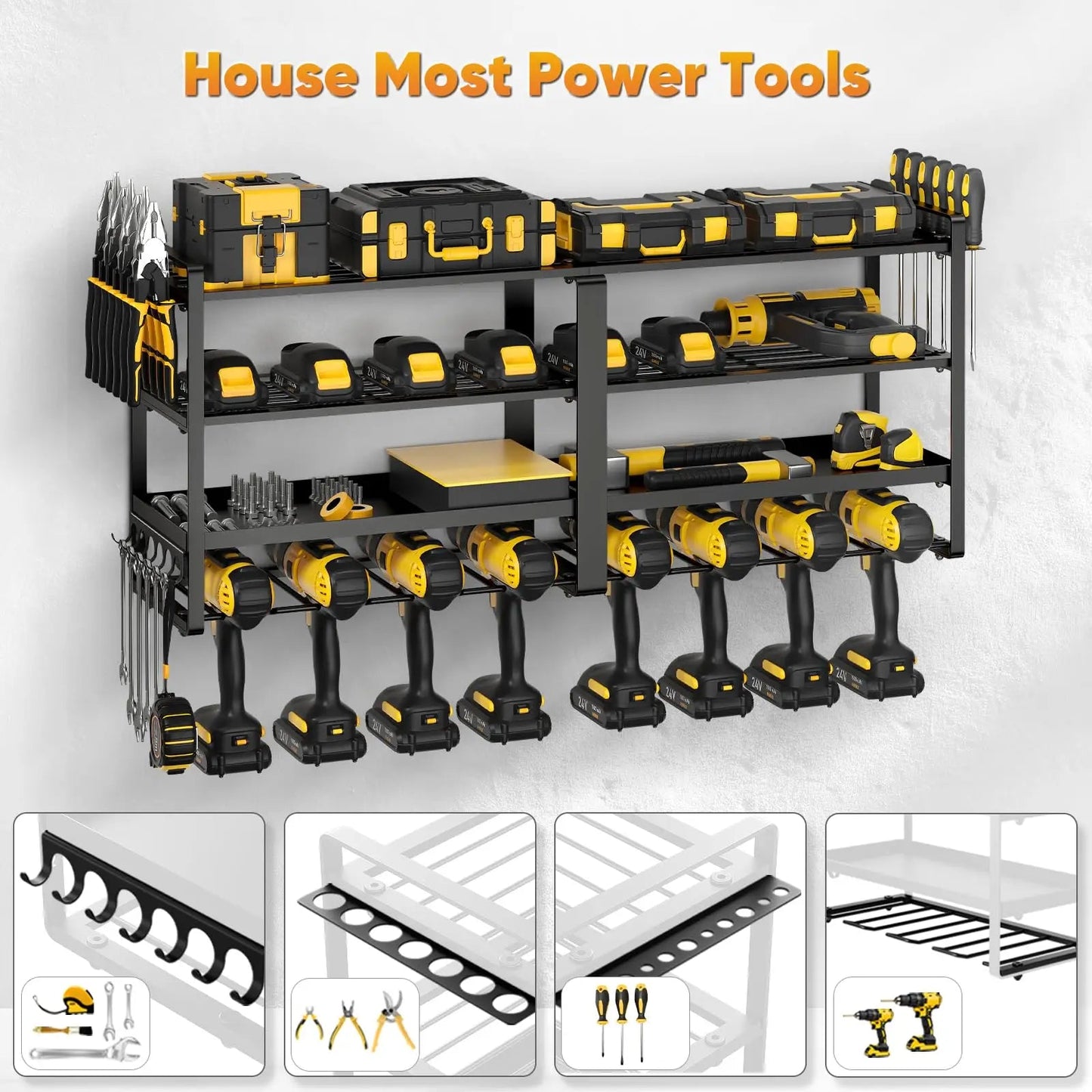 Power Tool Organizer Wall Mount, Extended Large Heavy Duty Drill Holder, 4 Layer Garage and Storage, Suitable Utility Racks - Good Gifts, Gurl