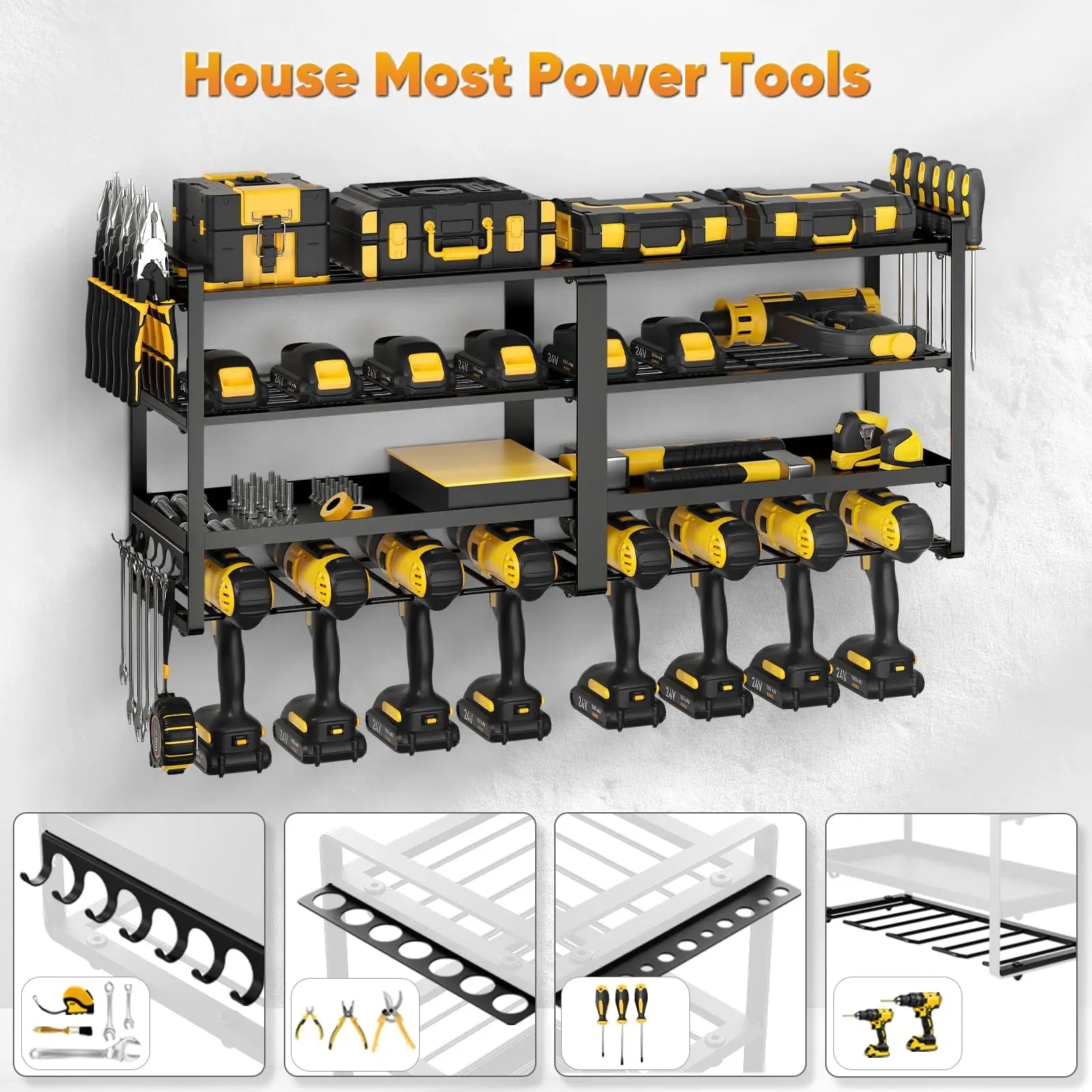 Power Tool Organizer Wall Mount, Extended Large Heavy Duty Drill Holder, 4 Layer Garage and Storage, Suitable Utility Racks - Good Gifts, Gurl