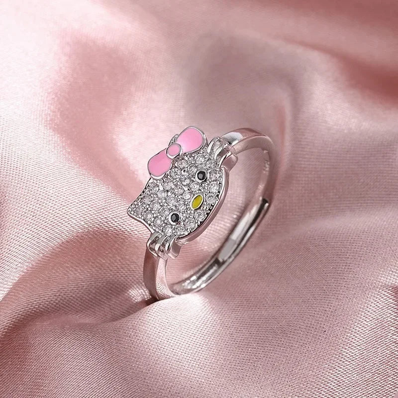 Sanrio Hello Kitty Jewelry Anime Figures Cartoon Alloyed Necklace Ring Stud Earrings Anime Merchandise Decoration Birthday Gifts - Good Gifts, Gurl