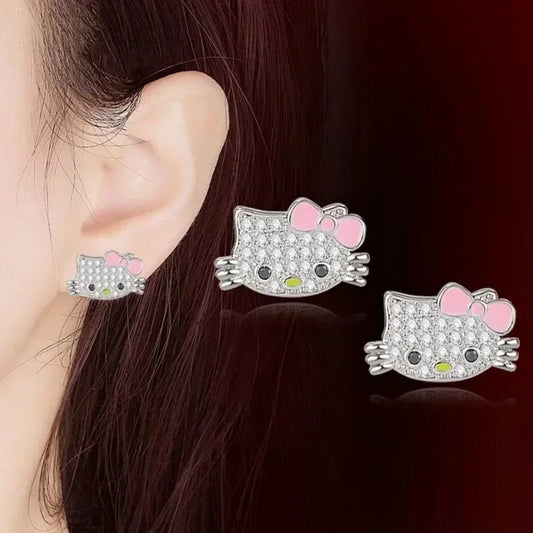 Sanrio Hello Kitty Jewelry Anime Figures Cartoon Alloyed Necklace Ring Stud Earrings Anime Merchandise Decoration Birthday Gifts - Good Gifts, Gurl