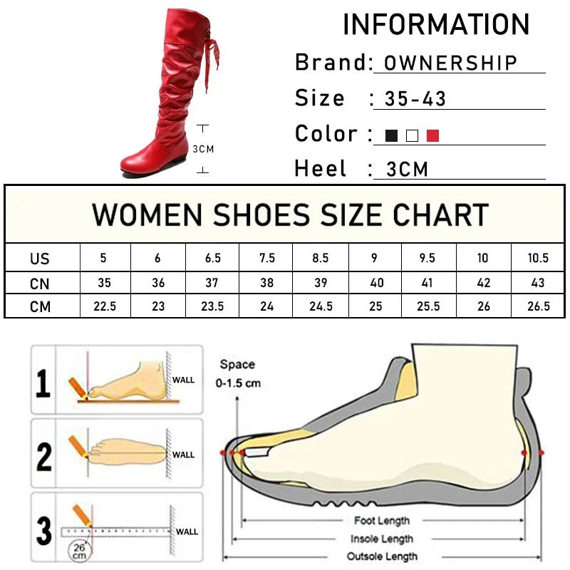 Shoes For Women 2022 Spring Knee High Boots Red Black White Tall Boots Woman Pleated Low Heel Casual Leather Female Long Shoes - Good Gifts, Gurl