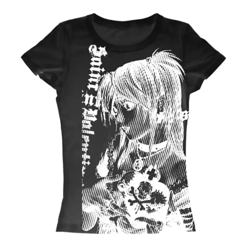 Y2k anime Streetwear O - neck 90s Text Printing Tops Women Harajuku Clothes Simple Vintage Crop Tee Aesthetic emo Casual T-shirt - Good Gifts, Gurl